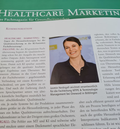 Medizinische Übersetzung und KI; Bild eines Artikels in der Healthcare Marketing